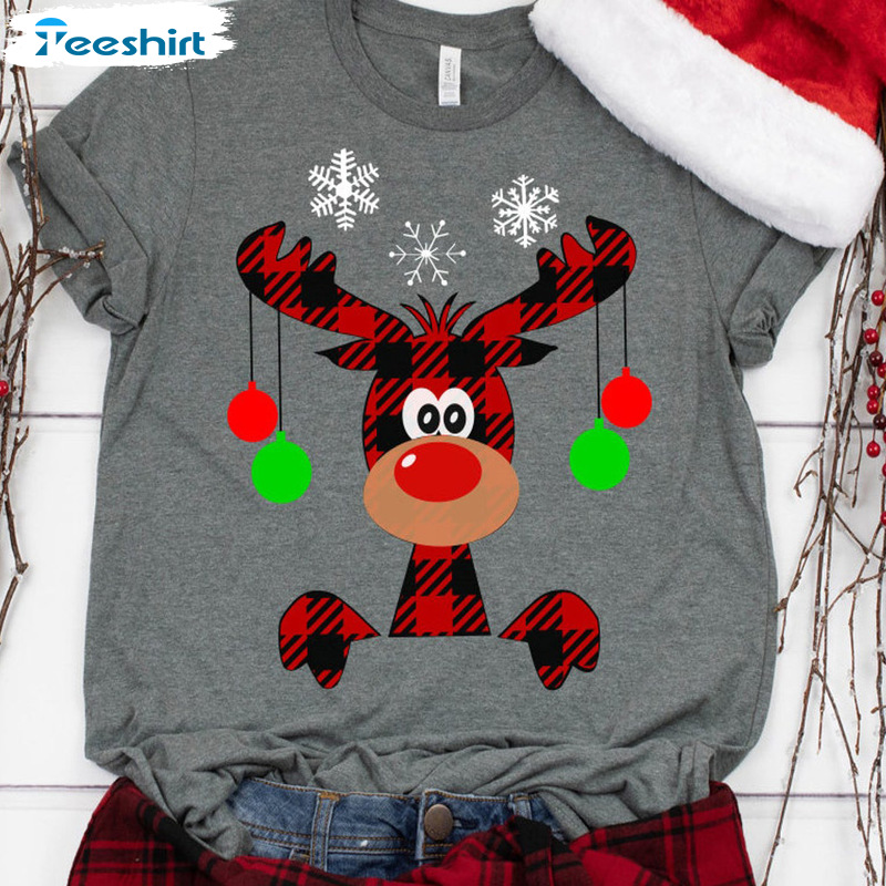 Buffalo Plaid Moose Shirt – Christmas Reindeer Sweatshirt Long Sleeve