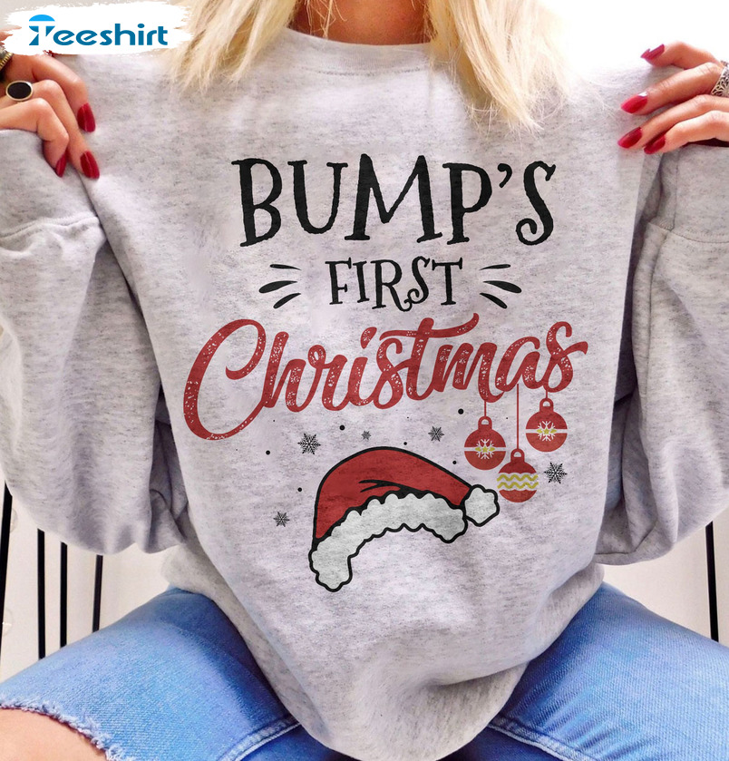 Bump’s First Christmas Shirt, Pregnancy Announcement Christmas Unisex Hoodie Tee Tops