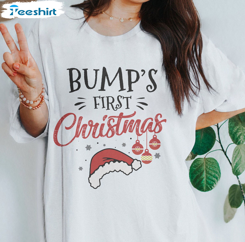 Bump’s First Christmas Shirt, Pregnancy Announcement Christmas Unisex Hoodie Tee Tops