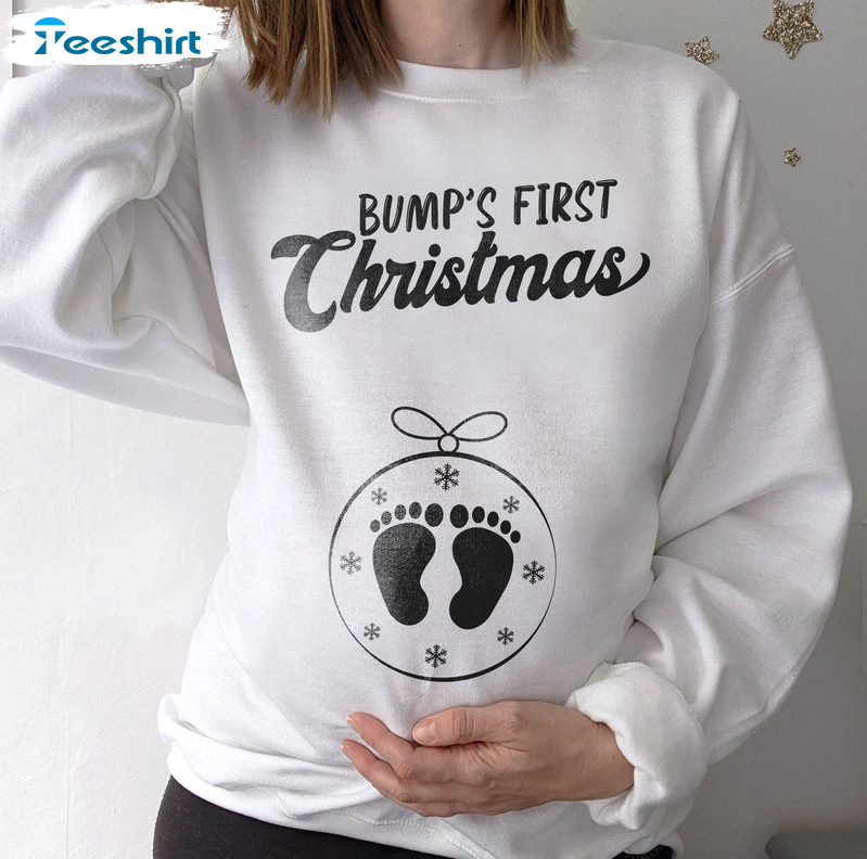 Bump’s First Christmas Shirt, Pregnancy Announcement Tee Tops Short Sleeve