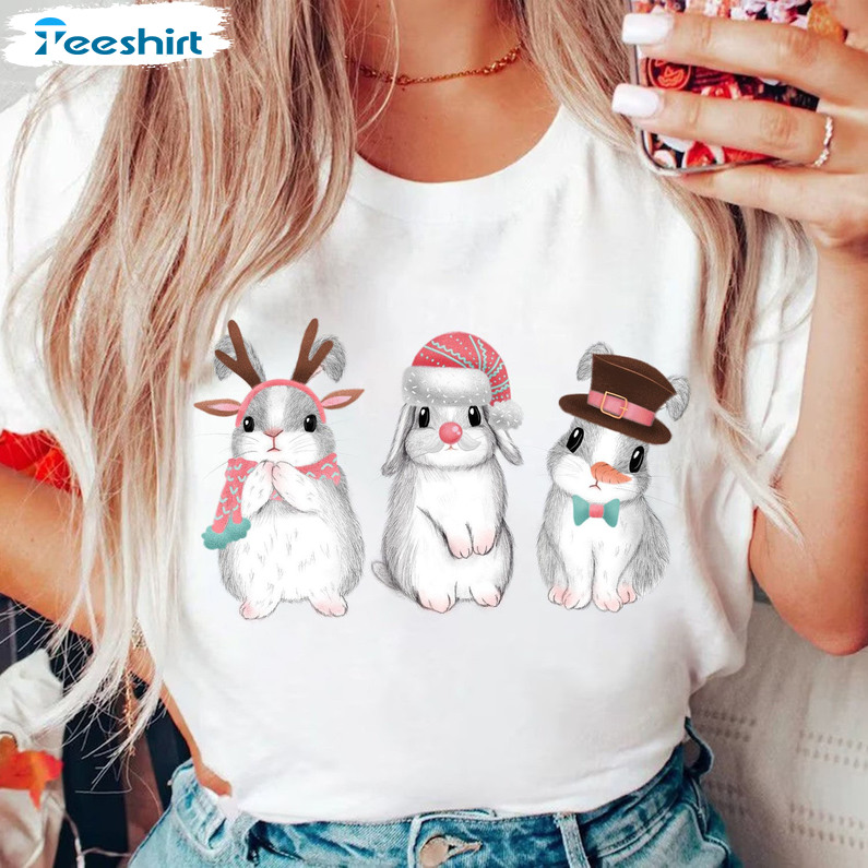 Bunny Christmas Shirt, Rabbit Lover Short Sleeve Tee Tops