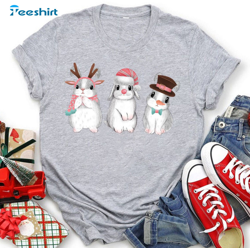 Bunny Christmas Shirt, Rabbit Lover Short Sleeve Tee Tops