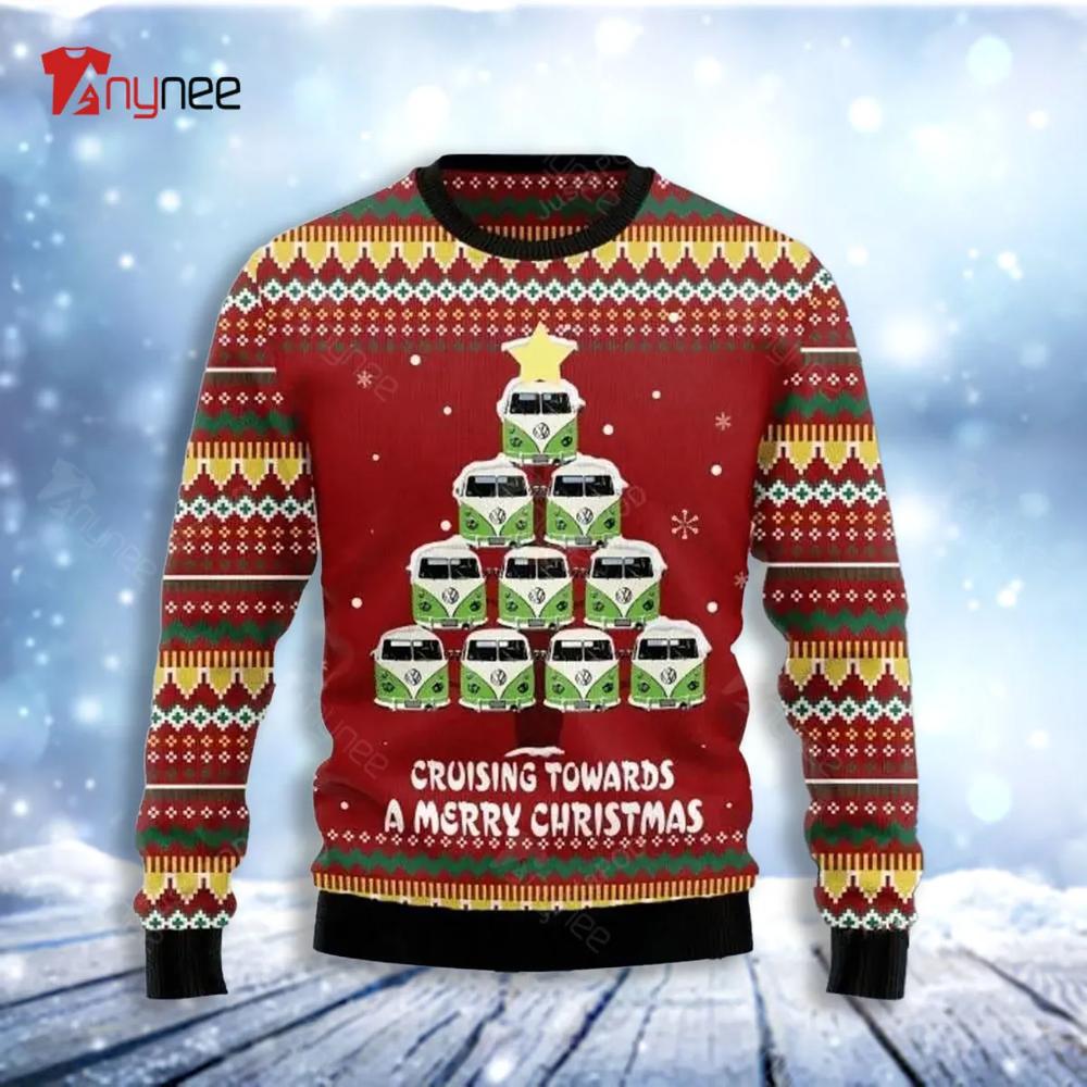 Bus Cruising Towards Merry Christmas Womens Ugly Christmas Sweater- Best Christmas Gifts 2023