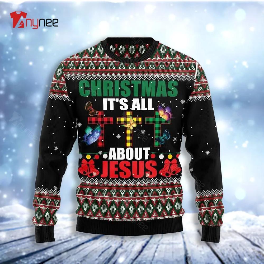 Butterfly All About Jesus Ugly Christmas Sweater- Best Christmas Gifts 2023