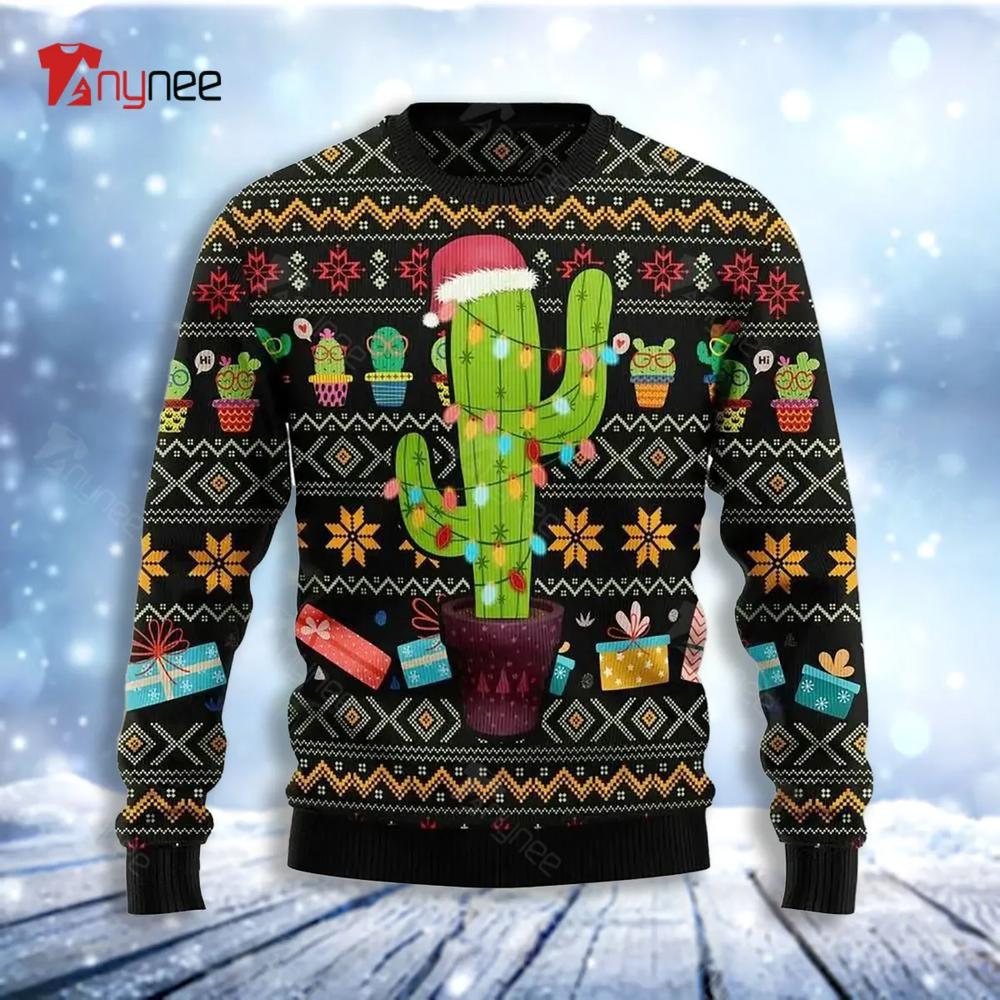 Cactus Wearing Santa Claus Hat Ugly Christmas Sweater- Best Christmas Gifts 2023