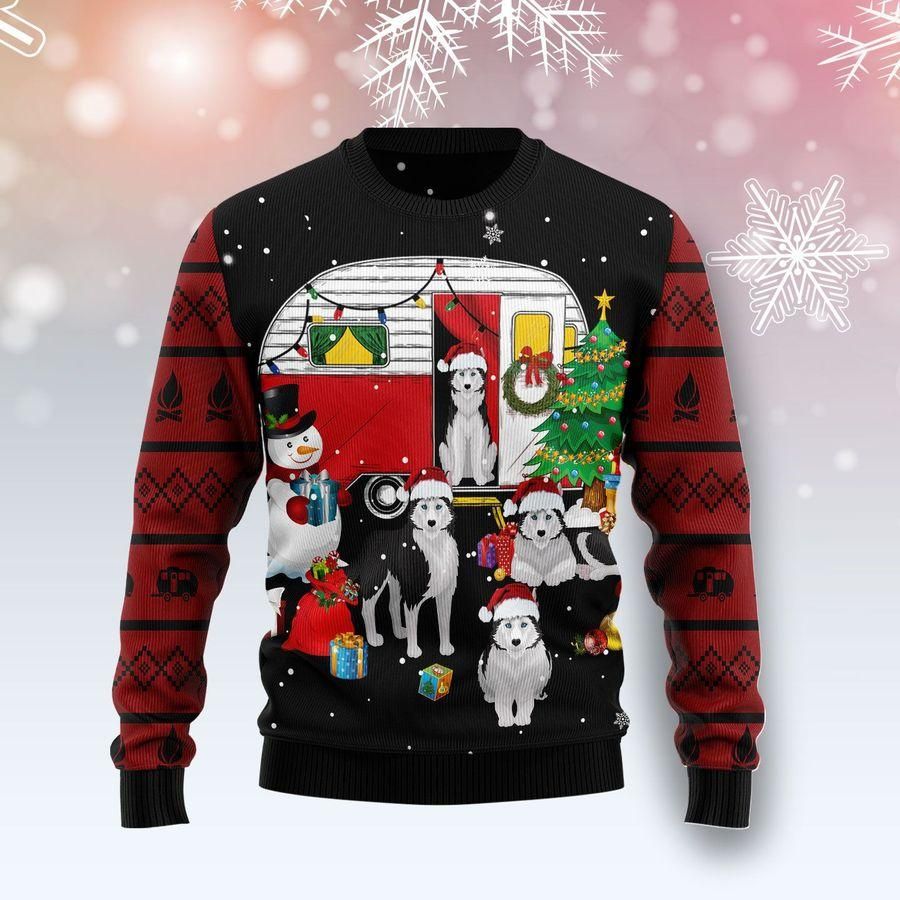 Camping Car And Siberian Husk Ugly Christmas Sweater | For Men & Women | Adult | US1783- Best Christmas Gifts 2023