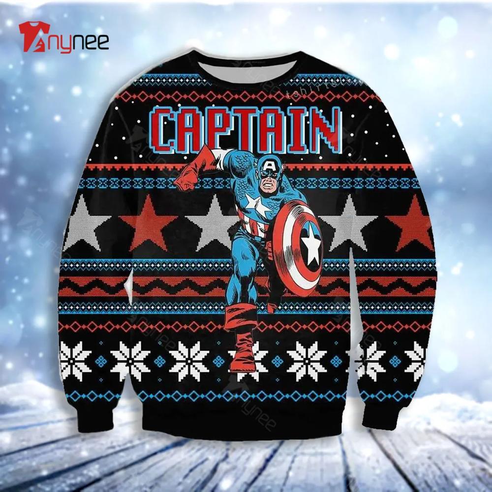 Captain America Black Ugly Christmas Sweater- Best Christmas Gifts 2023