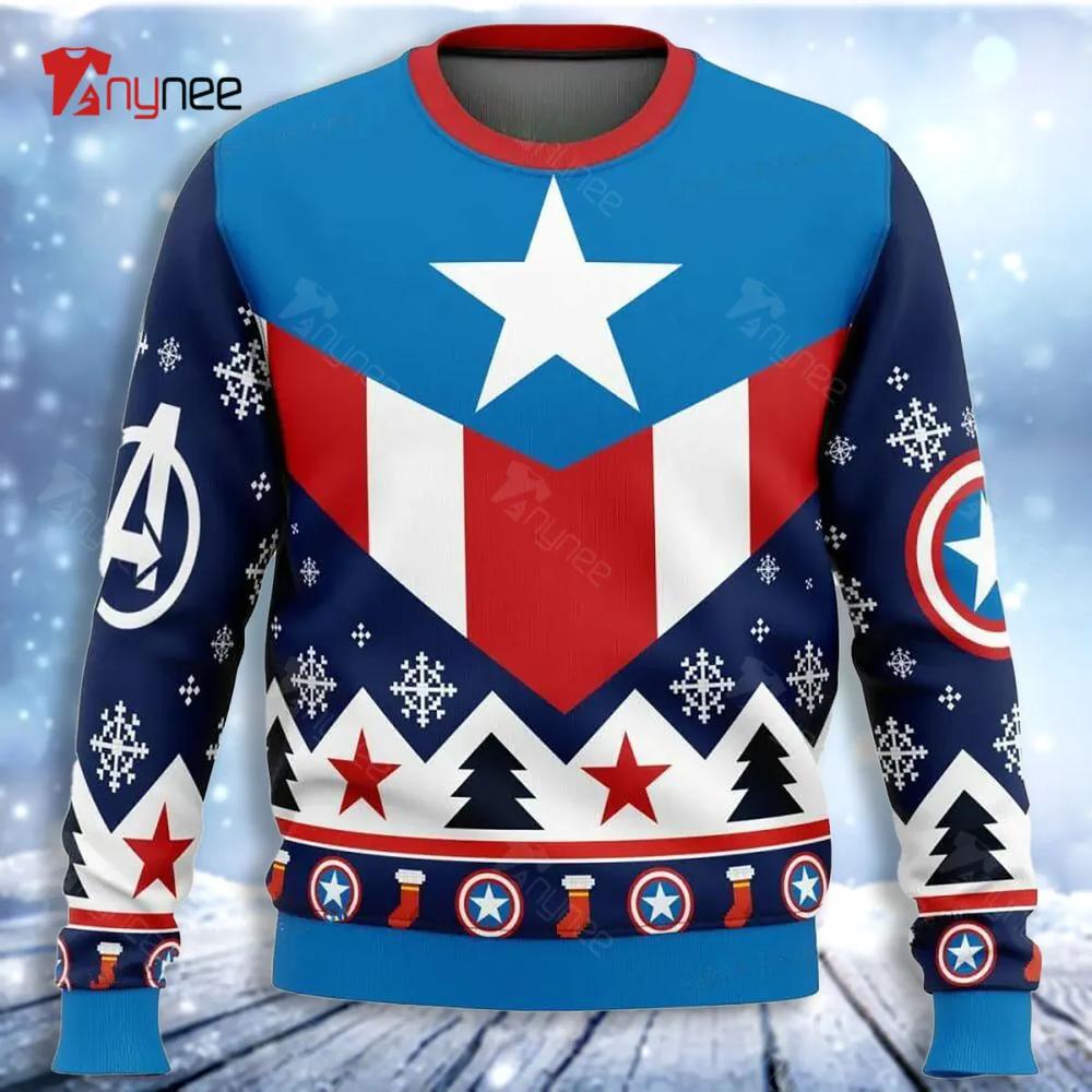 Captain America Costume Marvel Ugly Christmas Sweater- Best Christmas Gifts 2023