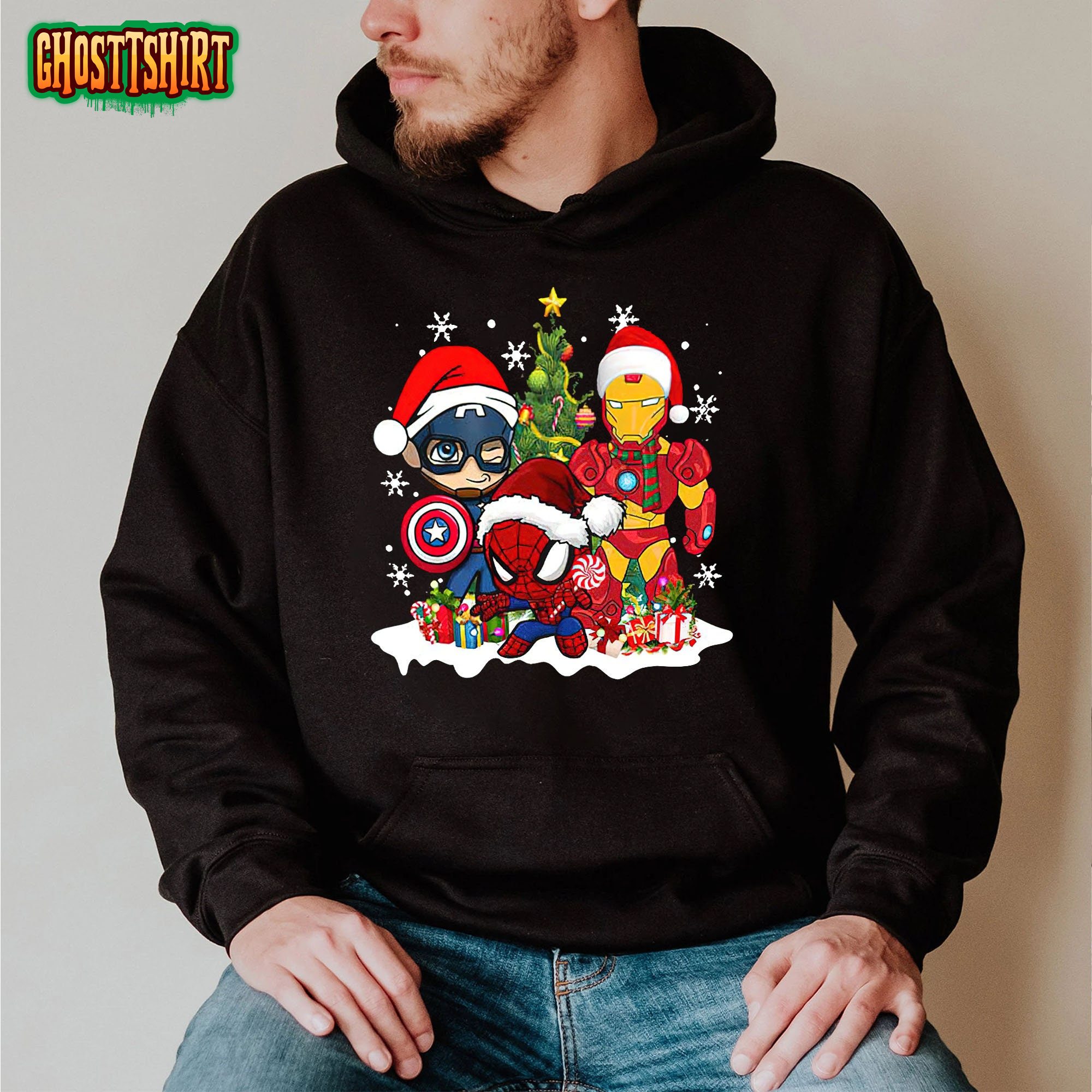 Captain America Ironman Spider Man Christmas Sweatshirt