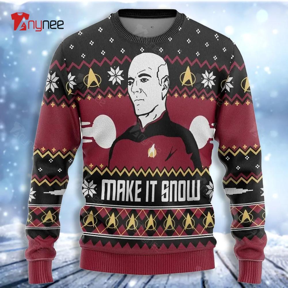 Captain Jean-Luc Picard Make It Snow Ugly Christmas Sweater- Best Christmas Gifts 2023