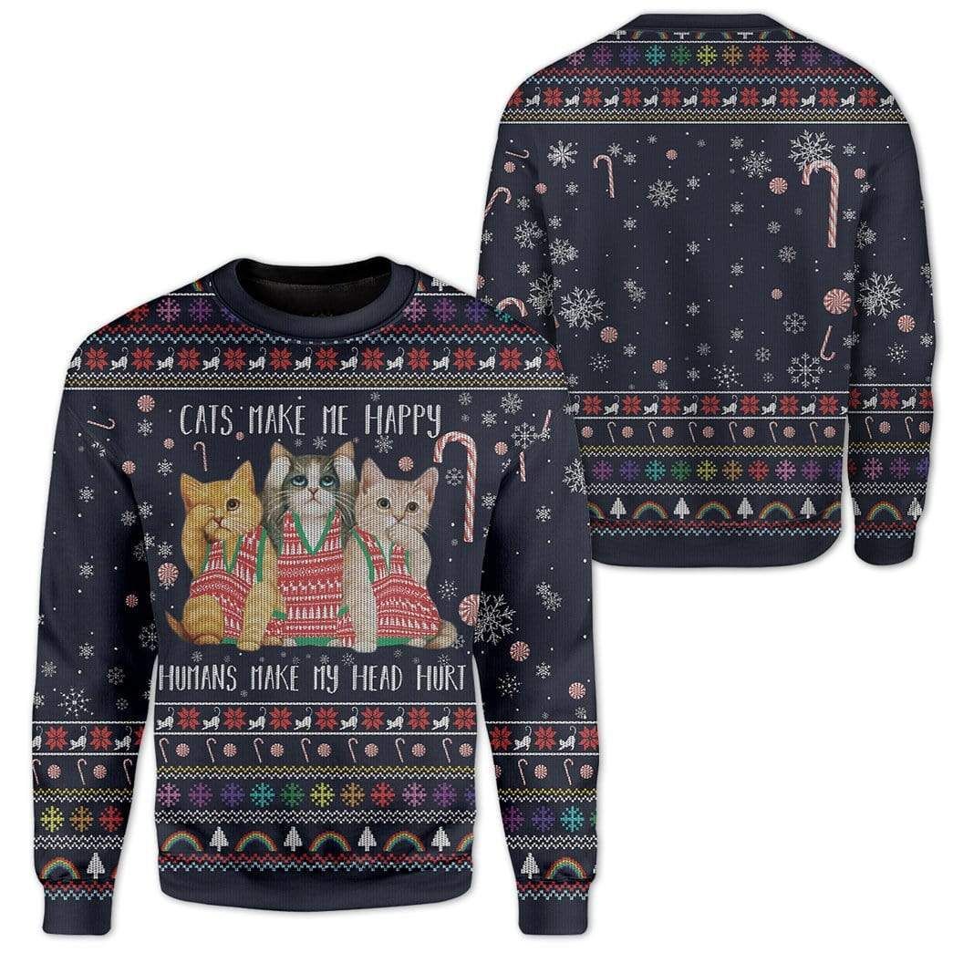 Cat Make Me Happy Ugly Christmas Sweater | For Men & Women | Adult | US3261- Best Christmas Gifts 2023