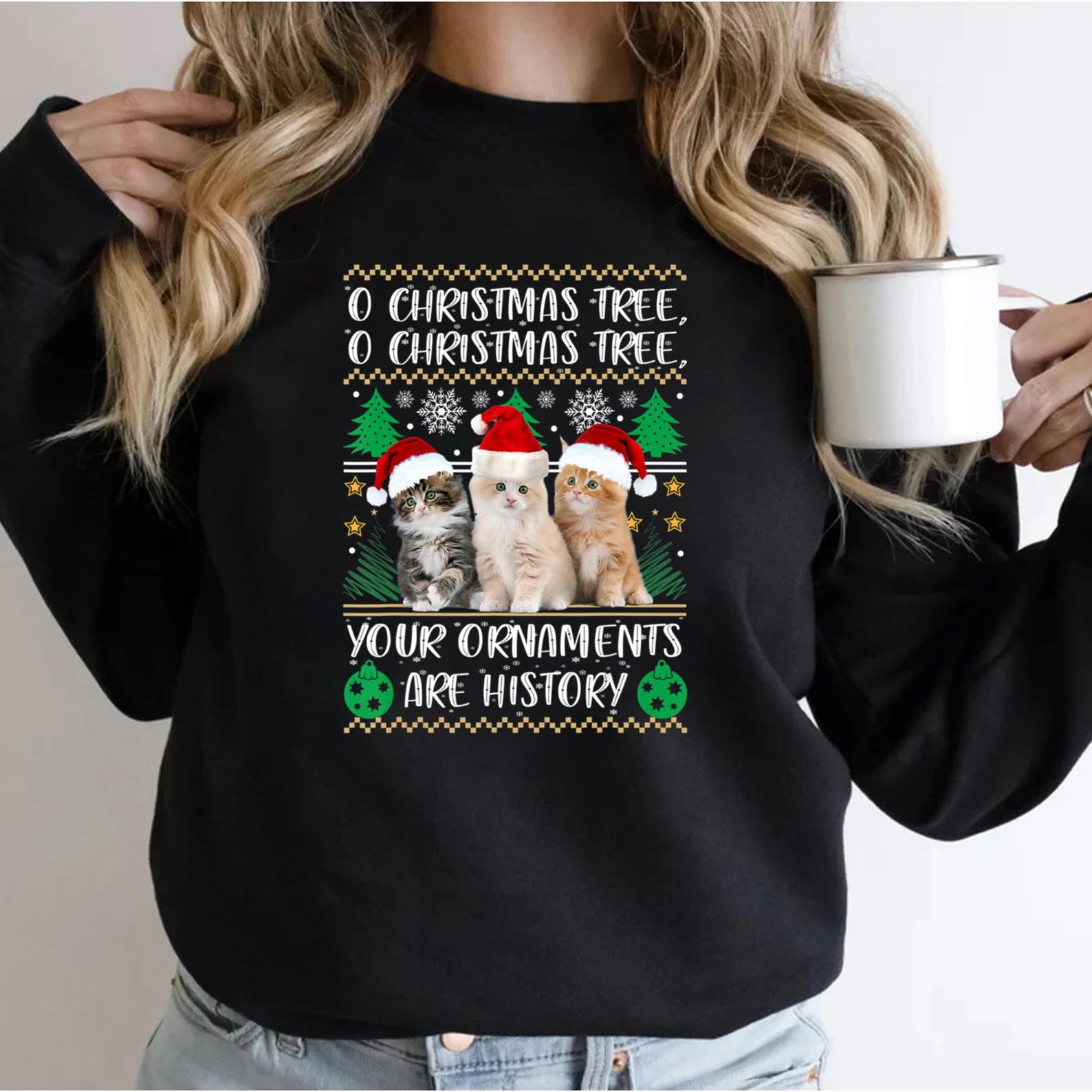 Cats Christmas Shirt Funny Ornaments Pajama Family Matching Sweatshirt