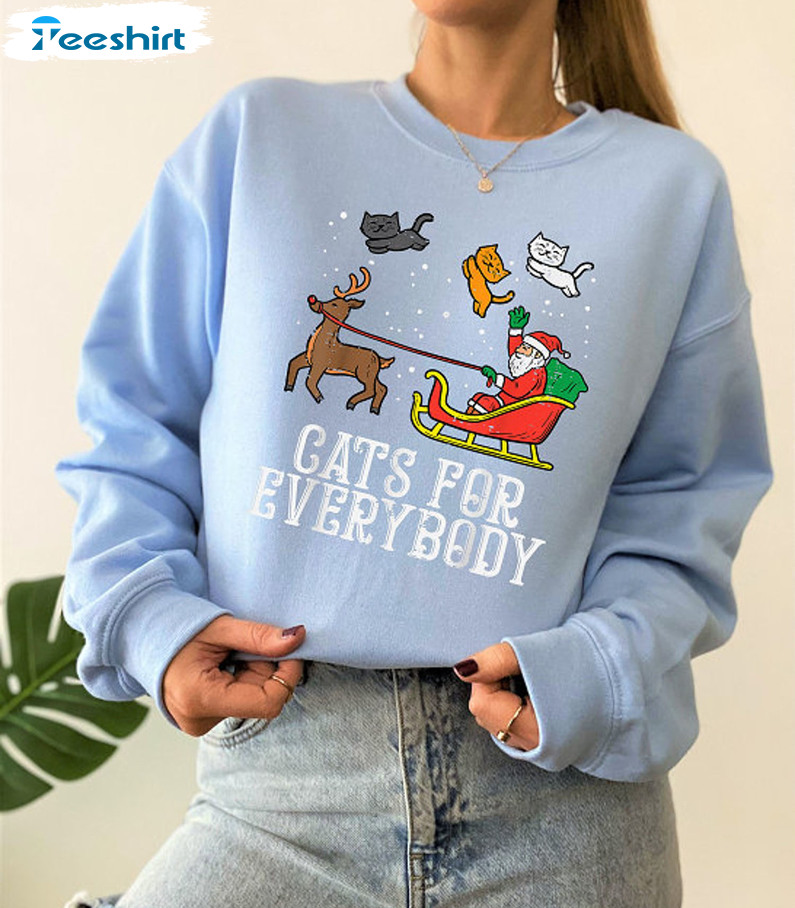 Cats For Everybody Shirt, Santa Cats Christmas Short Sleeve Unisex Hoodie