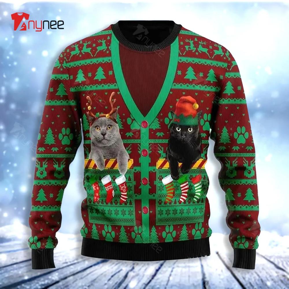 Cats In Pocket Ugly Christmas Sweater- Best Christmas Gifts 2023