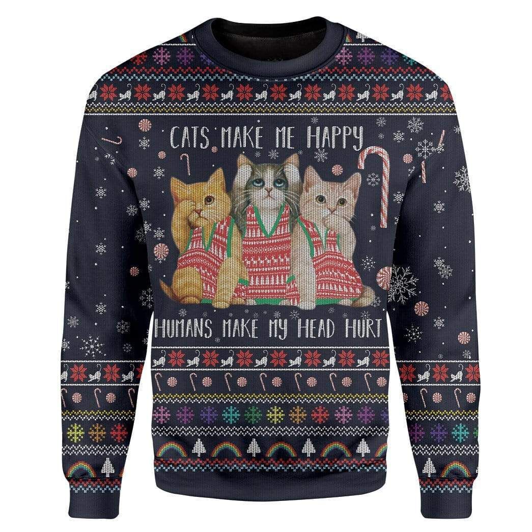 Cats Make Me Happy Ugly Christmas Sweater | For Men & Women | Adult | US1832- Best Christmas Gifts 2023