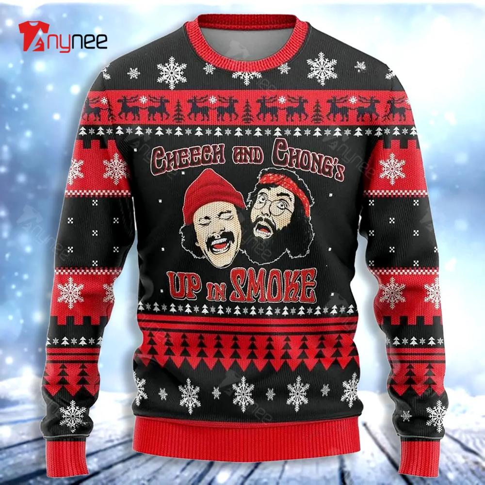 Cheech And Chong Is Up In Smoke Womens Ugly Christmas Sweater- Best Christmas Gifts 2023