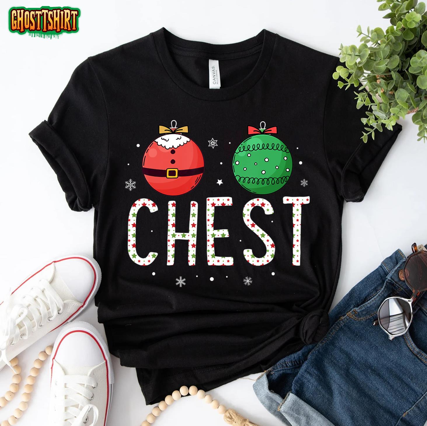 Chest Nuts Matching Funny Christmas Couples Chestnuts Chest T-Shirt