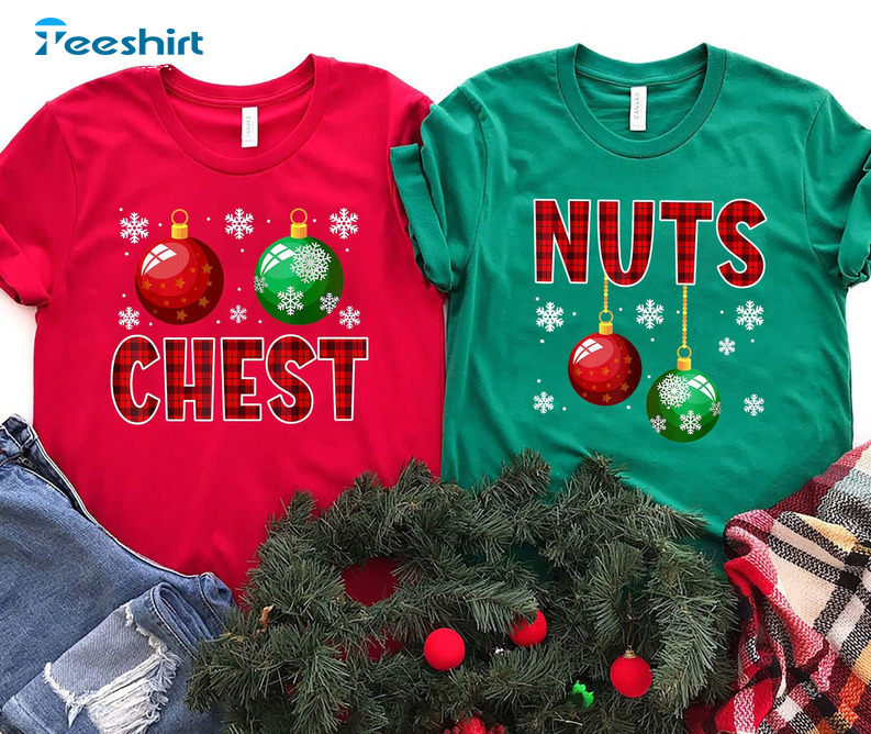 Chest Nuts Matching Shirt, Plaid Christmas Crewneck Unisex T-shirt For Couple