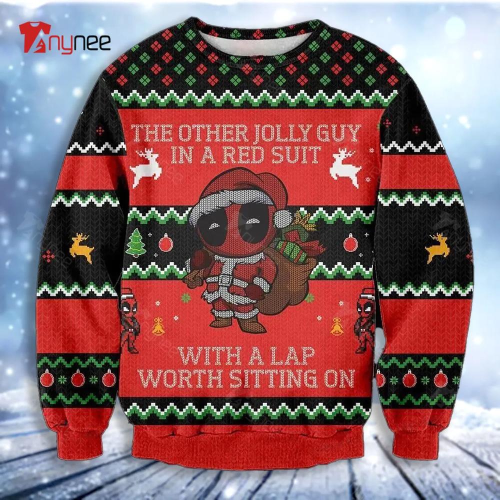 Chibi Deadpool Jolly Guy In Red Ugly Christmas Sweater- Best Christmas Gifts 2023