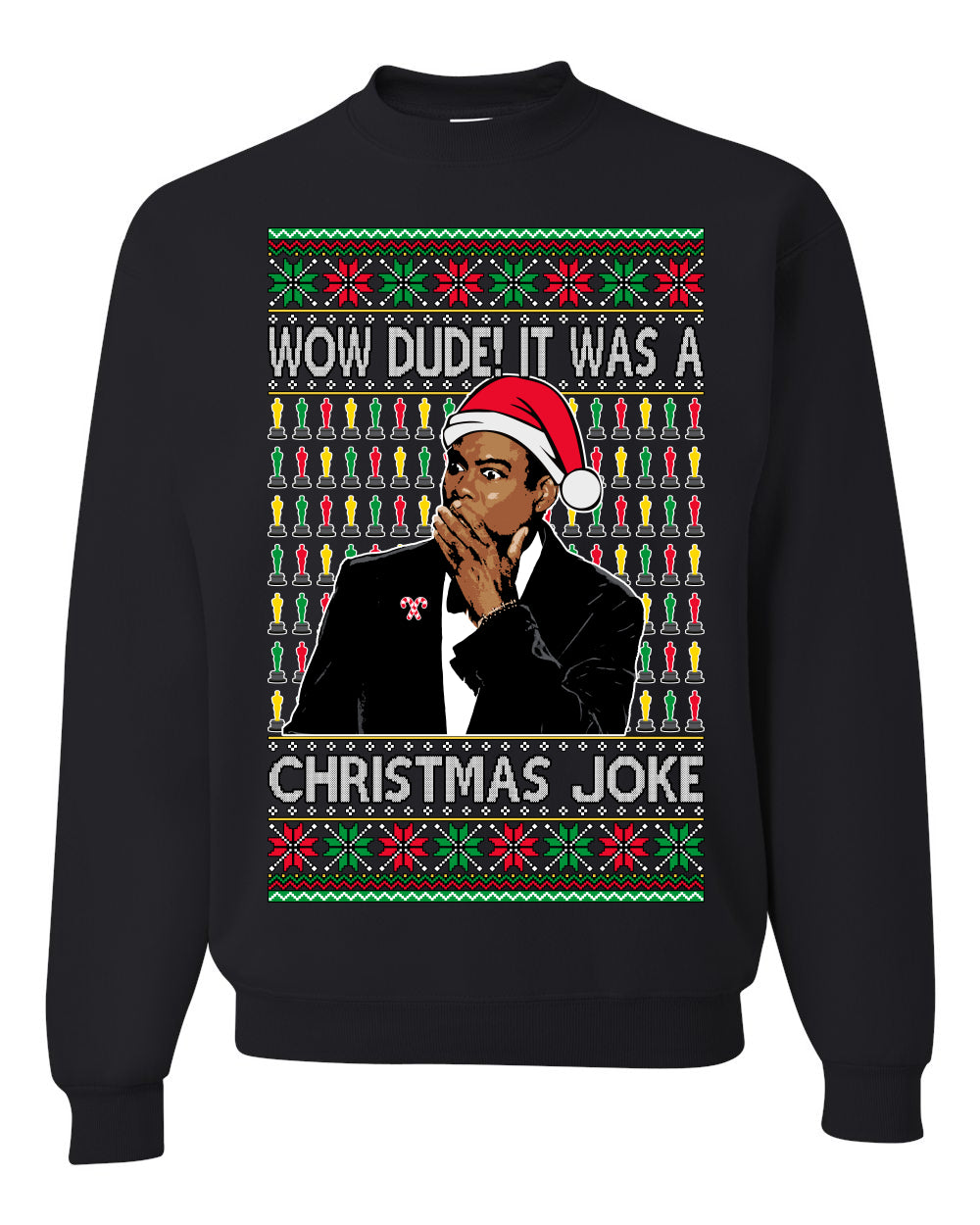 Chris Meme Award Show Wow Dude It Was A Christmas Joke Ugly Christmas Sweater Unisex Crewneck Graphic Sweatshirt- Best Christmas Gifts 2023