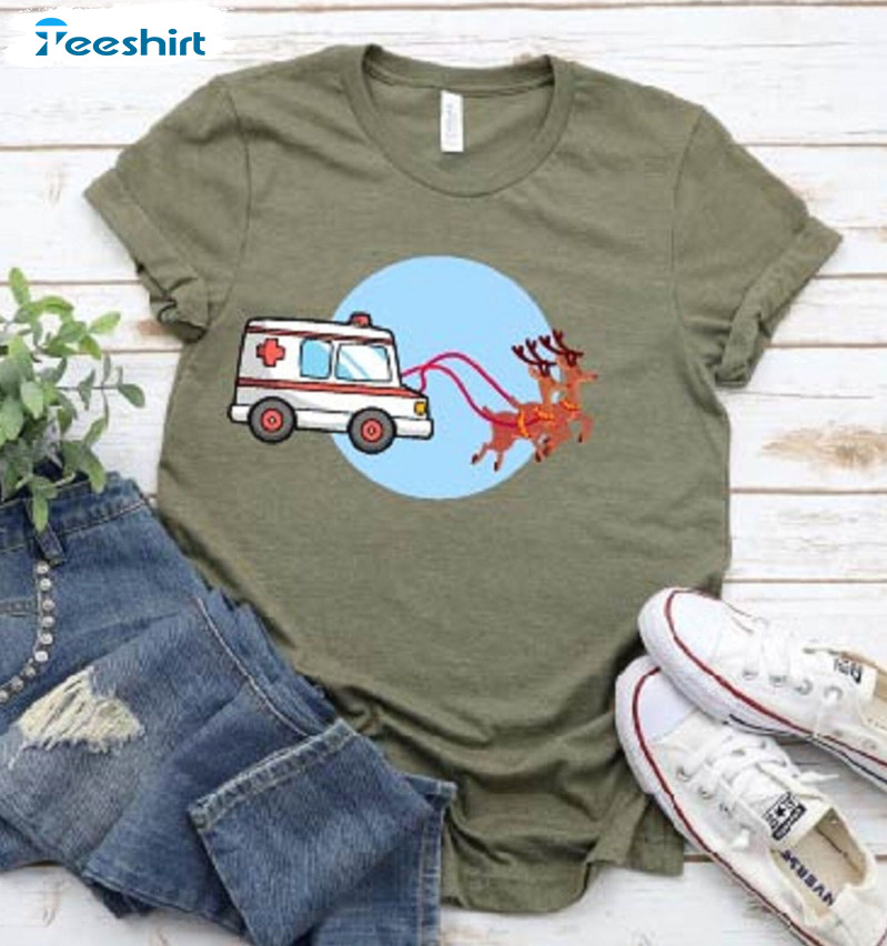 Christmas Ambulance Deer Shirt, Health Professional Crewneck Unisex Hoodie