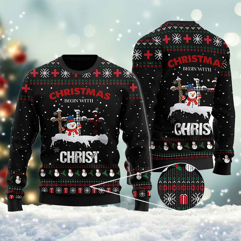 Christmas Begin With Christ Ugly Sweater – Best Christmas Gifts 2023