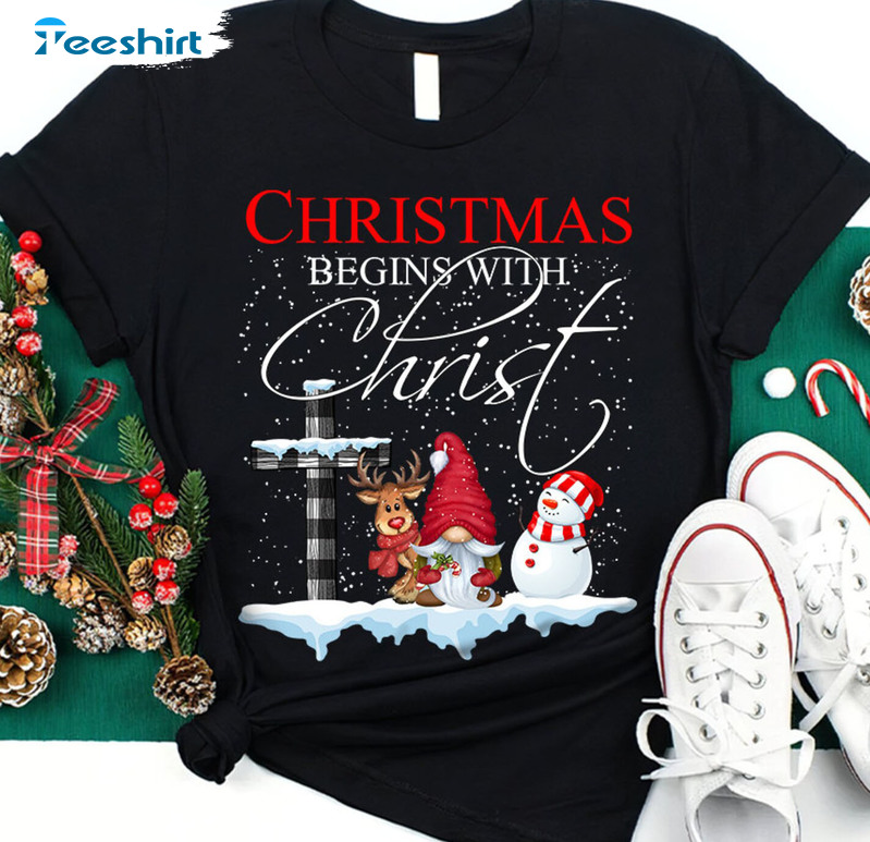 Christmas Begins With Christ Sweatshirt, Jesus Christian Sweatshirt Long Sleeve