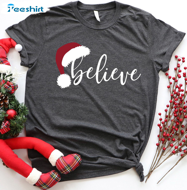 Christmas Believe Shirt – Christmas Party Santa Claus Short Sleeve Tee Tops