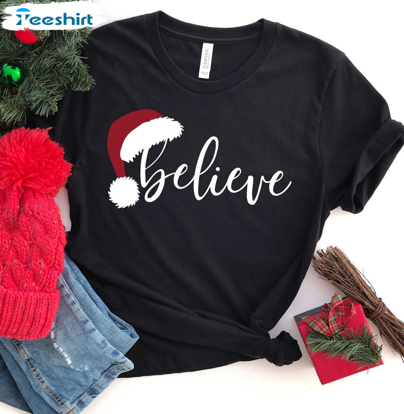 Christmas Believe Shirt – Christmas Party Santa Claus Short Sleeve Tee Tops