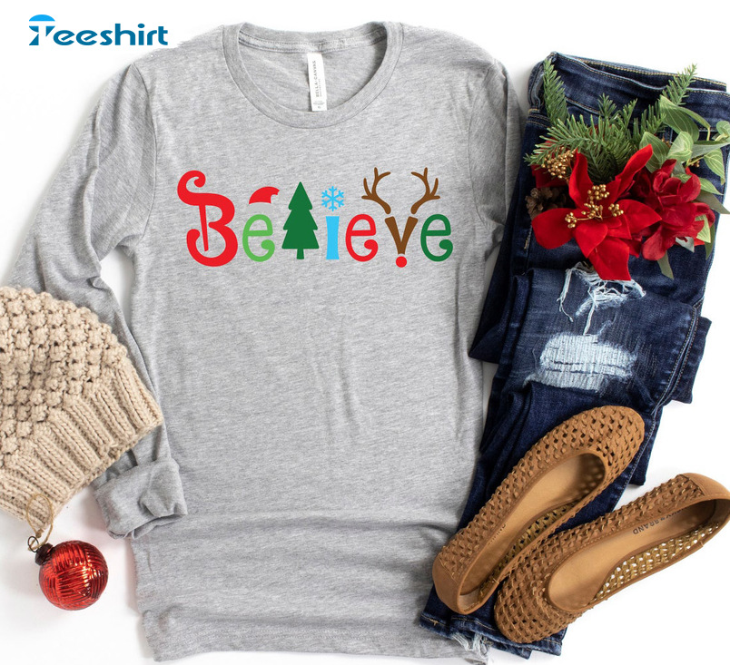 Christmas Believe Vintage Shirt – Christmas Reindeer Short Sleeve Tee Tops