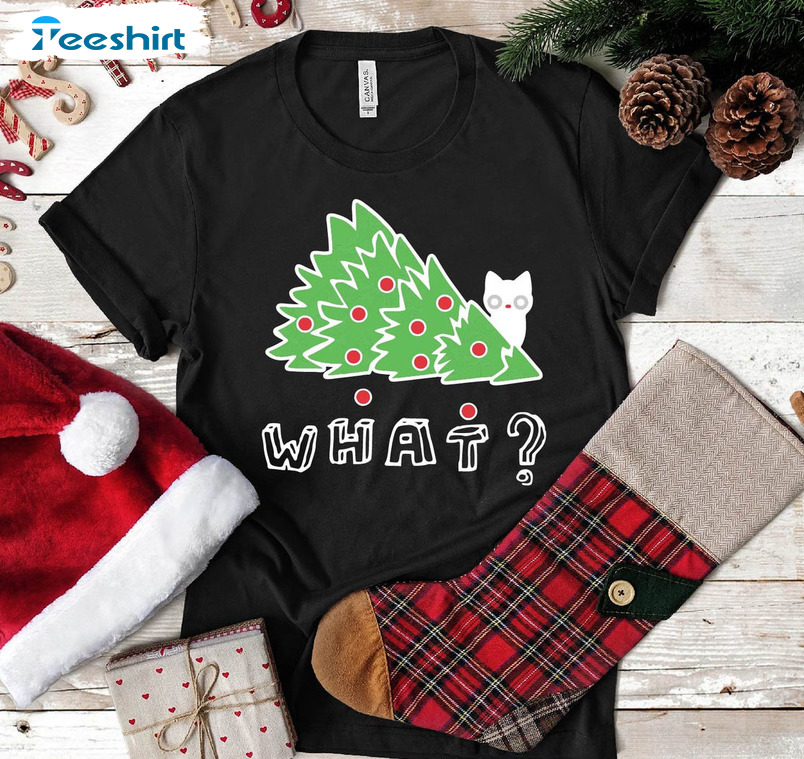 Christmas Black Cat What Shirt, Christmas Tree Long Sleeve Crewneck