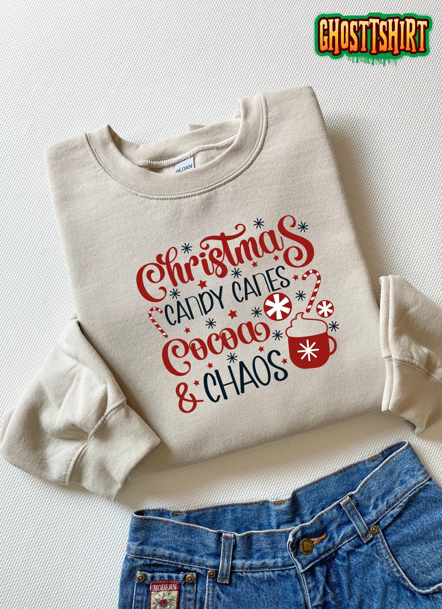 Christmas Candy Canes Cocoa Chaos Sweatshirt