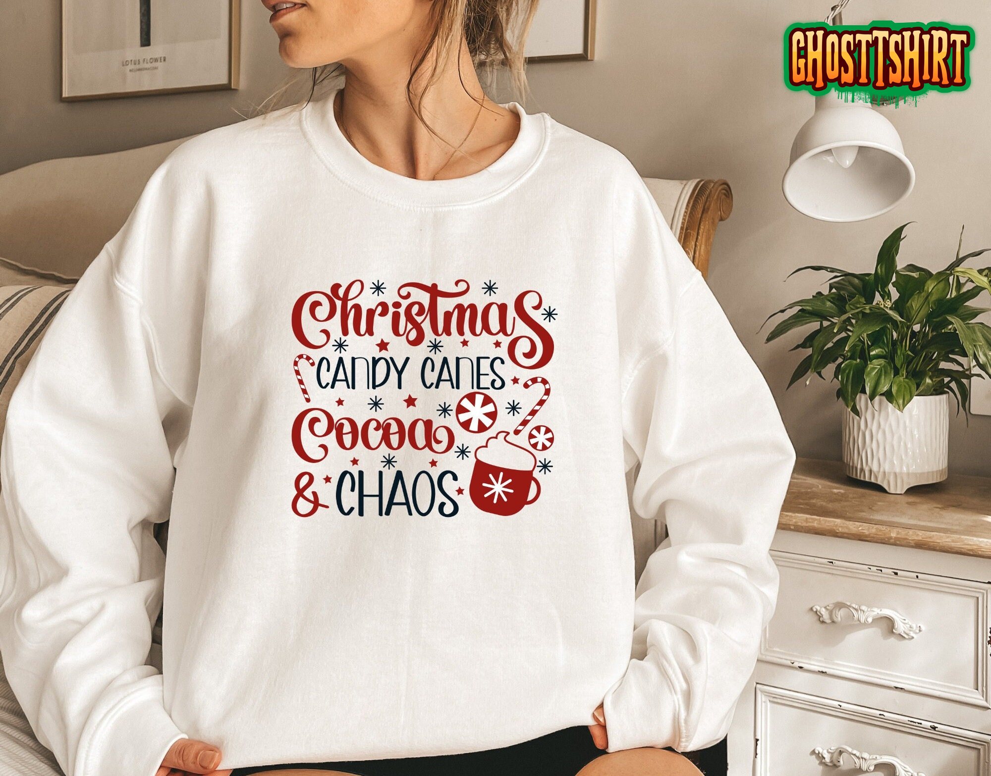 Christmas Candy Canes Cocoa Chaos Sweatshirt