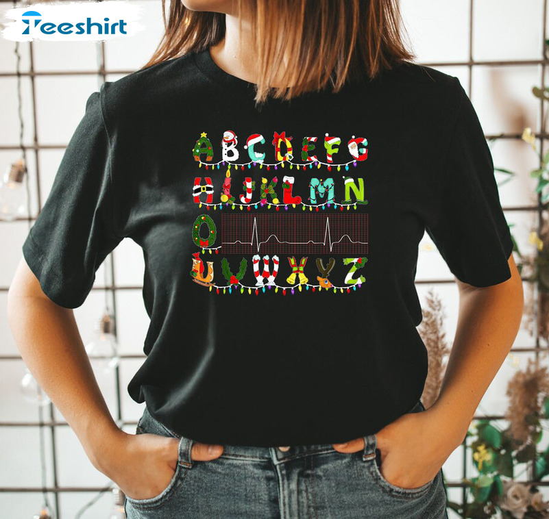 Christmas Cardiology Shirt, Christmas Alphabet Unisex Hoodie Long Sleeve