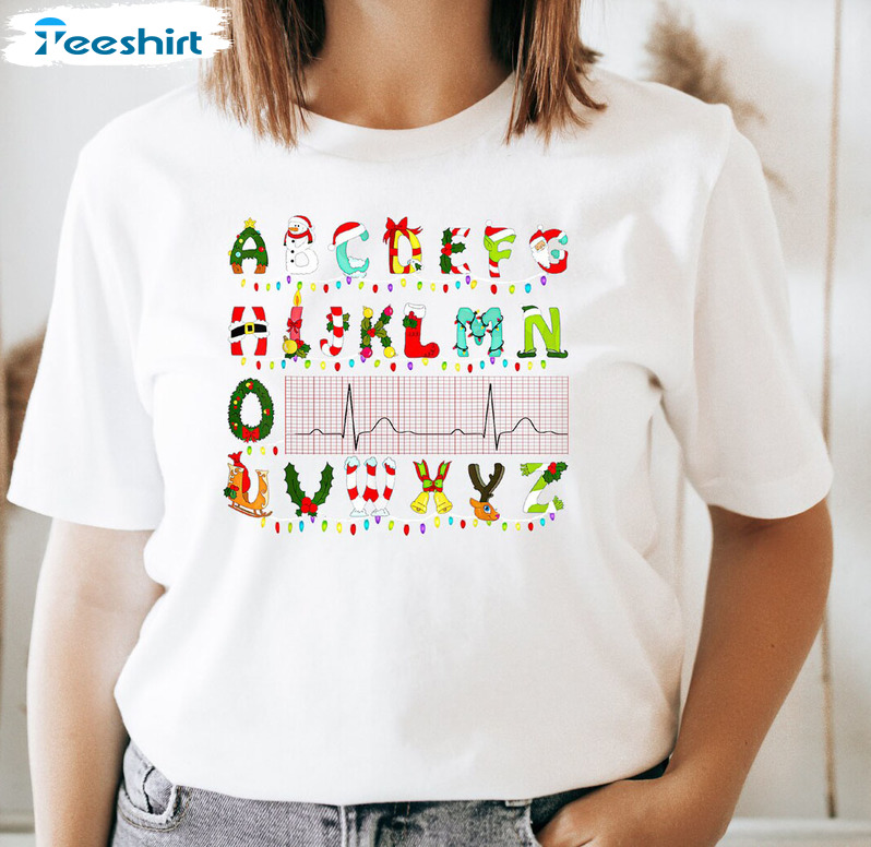 Christmas Cardiology Shirt, Christmas Alphabet Unisex Hoodie Long Sleeve