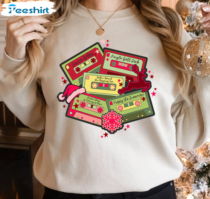 Christmas Cassette Tapes Shirt, Vintage Xmas Short Sleeve Unisex Hoodie