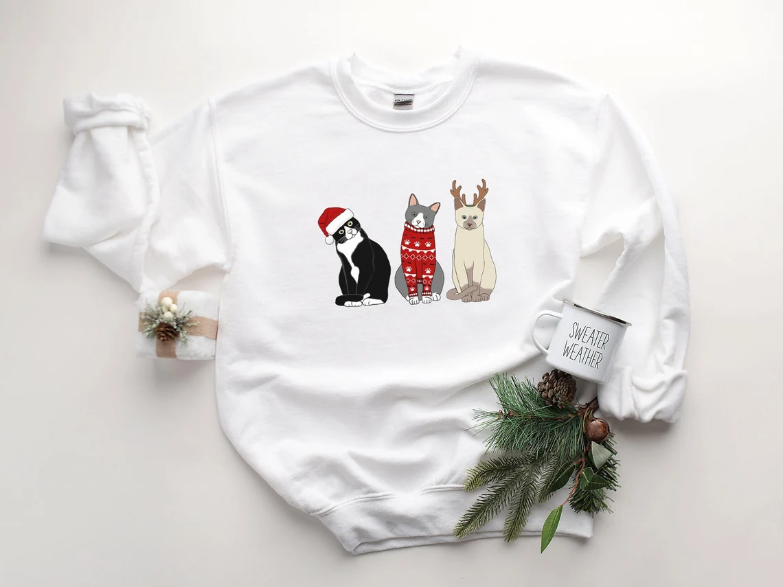 Christmas Cat Sweatshirt, Christmas Sweatshirt, Cat Lover Sweatshirt, Christmas Sweater, Cat Shirt