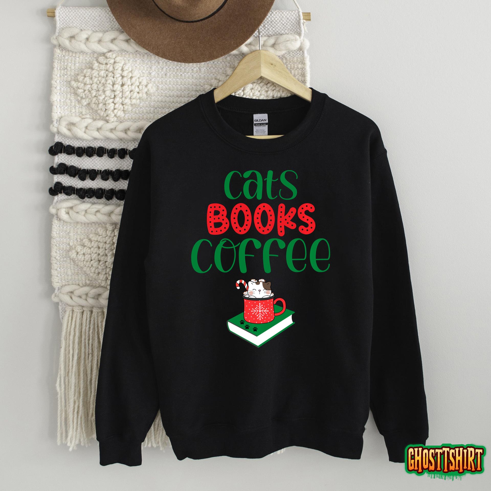 Christmas Cats Books Coffee T-Shirt