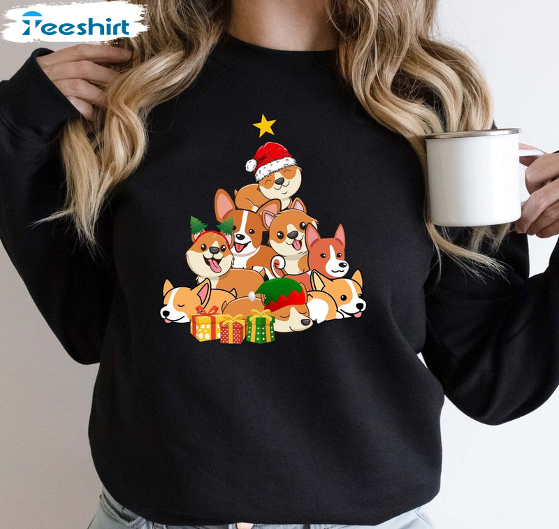 Christmas Corgi Sweatshirt, Merry Woofmas Short Sleeve Unisex T-shirt