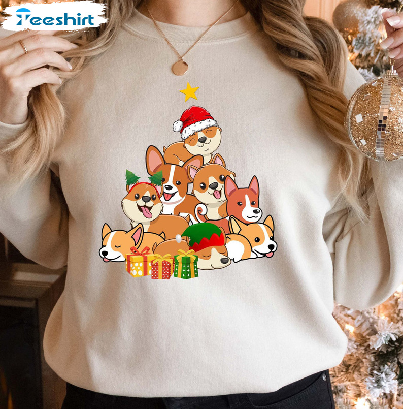 Christmas Corgi Sweatshirt, Merry Woofmas Short Sleeve Unisex T-shirt