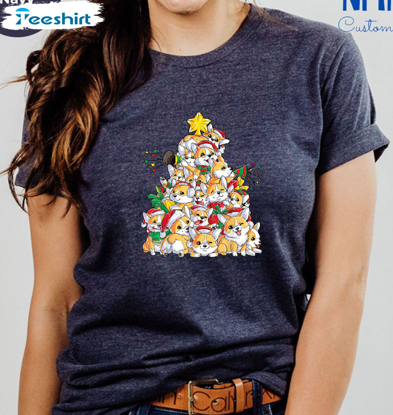 Christmas Corgi Tree Shirt, Corgi Lover Vintage Tee Tops Unisex T-shirt