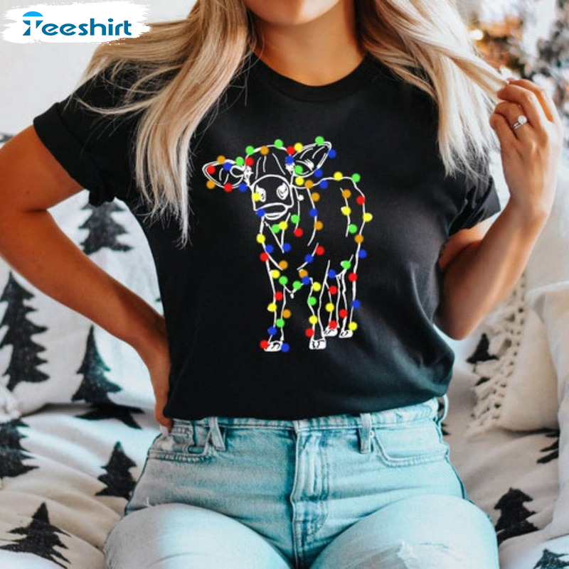 Christmas Cow Lights Shirt – Christmas Pullover Sweatshirt Tee Tops