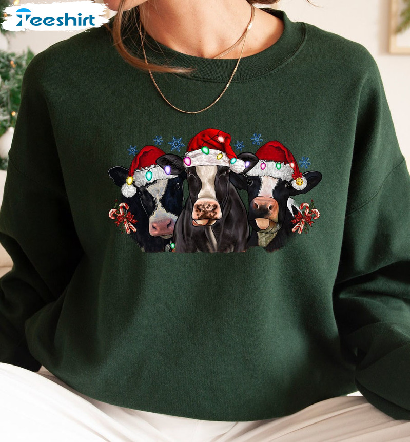 Christmas Cow Lights Shirt, Funny Heifers Unisex Hoodie Tee Tops