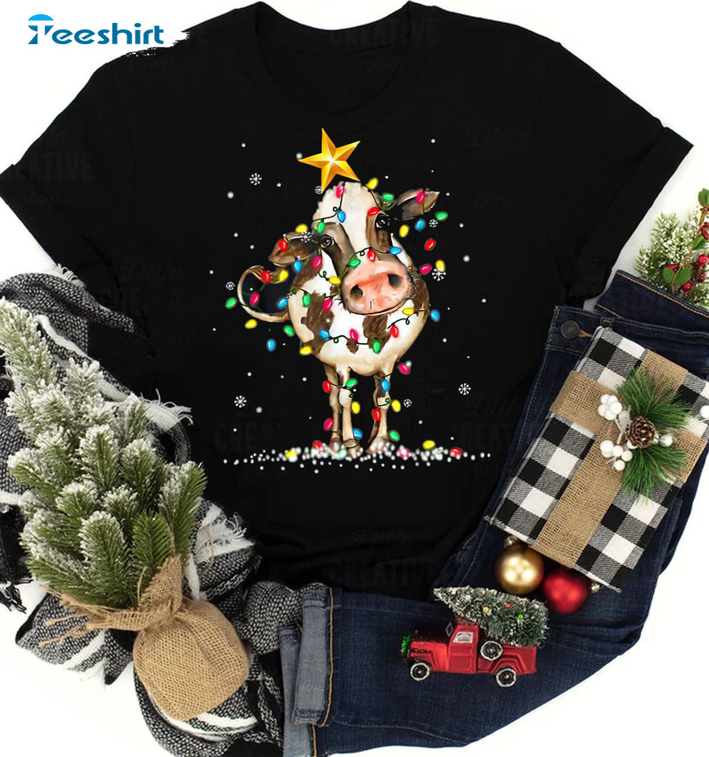 Christmas Cow Shirt – Cow Reindeer Crewneck Unisex Hoodie