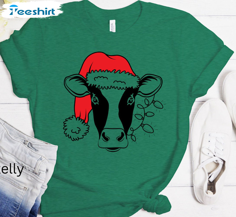 Christmas Cow Shirt – Cow Santa Long Sleeve Unisex Hoodie