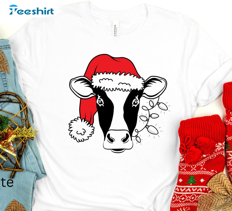 Christmas Cow Shirt – Cow Santa Long Sleeve Unisex Hoodie