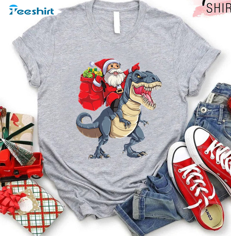 Christmas Dinosaur And Santa Claus Shirt, Christmas Sweatshirt Crewneck