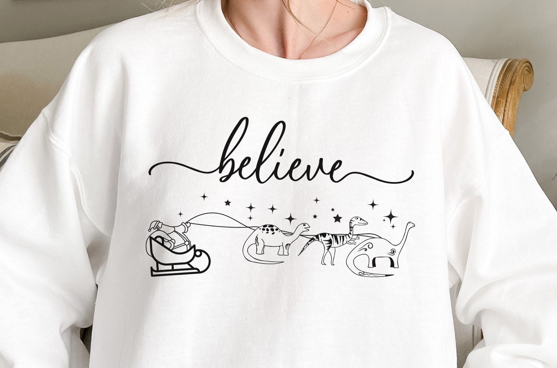 Christmas Dinosaur Believe Sweatshirt