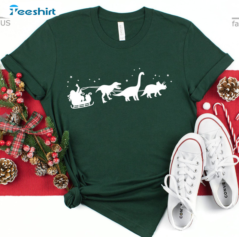 Christmas Dinosaur Sleigh Ride Shirt, Funny Christmas Crewneck Unisex Hoodie