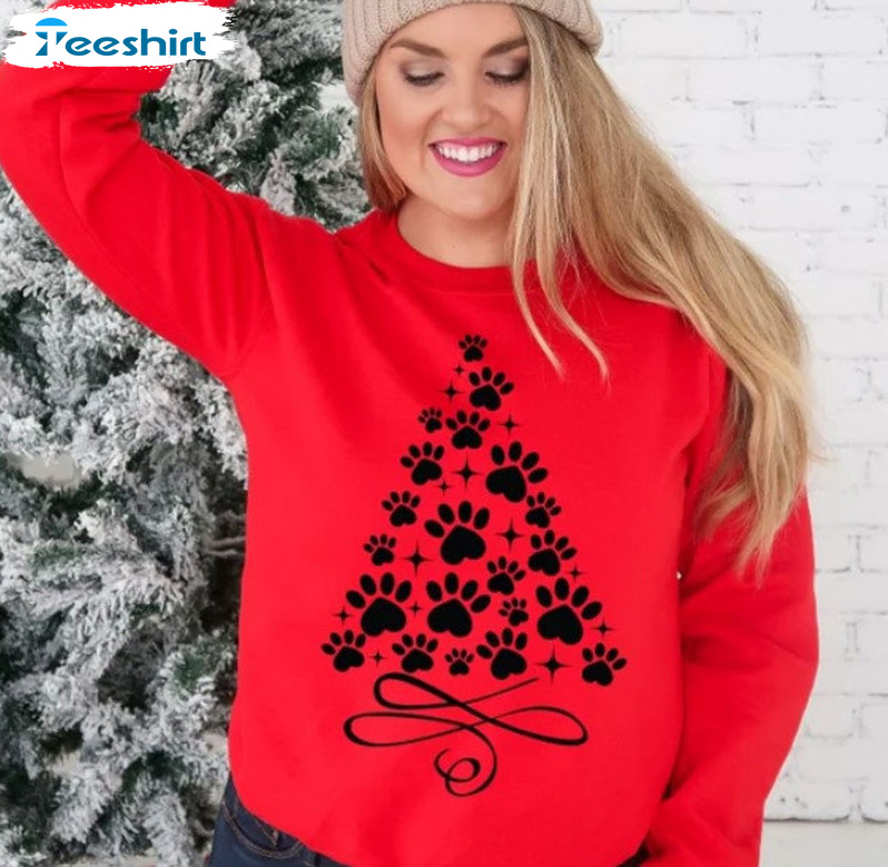 Christmas Dog Paws Shirt – Christmas Tree Unisex Hoodie Sweater